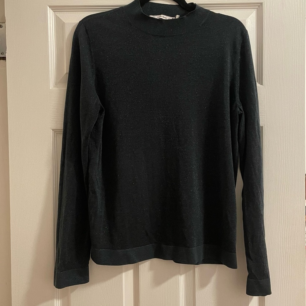 & Other Stories Lightweight Metallic Knit Top Mockneck Women Medium Green